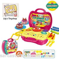 Deardeer Kids Play Dough Cake Party Play Set 41 Pcs Pretend Play Toy Kit with Dough and Moulds in a Portable Case Dough Cake Party B06XX1TRJK